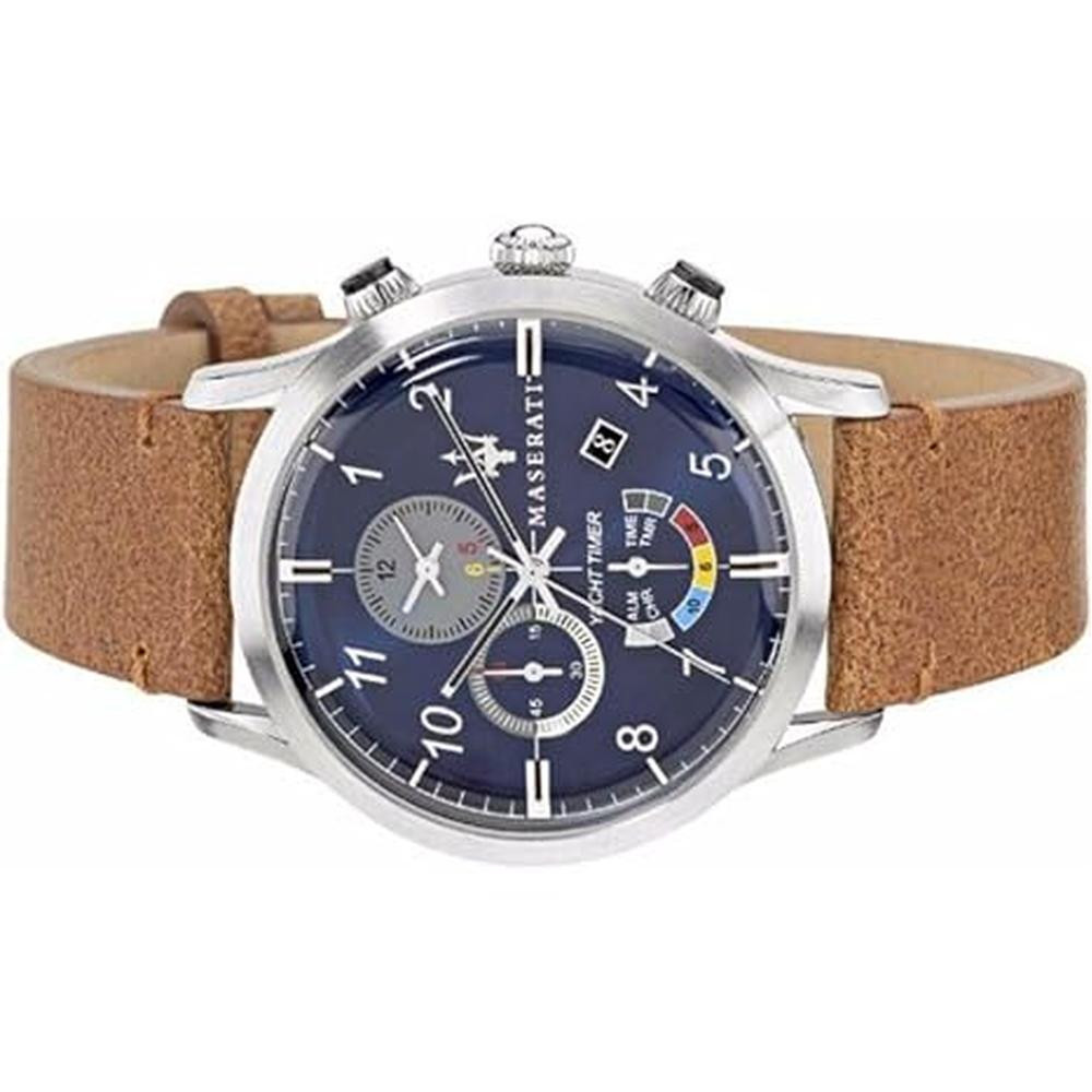Maserati Ricordo Chronograph Blue Dial Brown Leather Mens Watch With Alarm Date Stopwatch - R8871625005 - Image 2